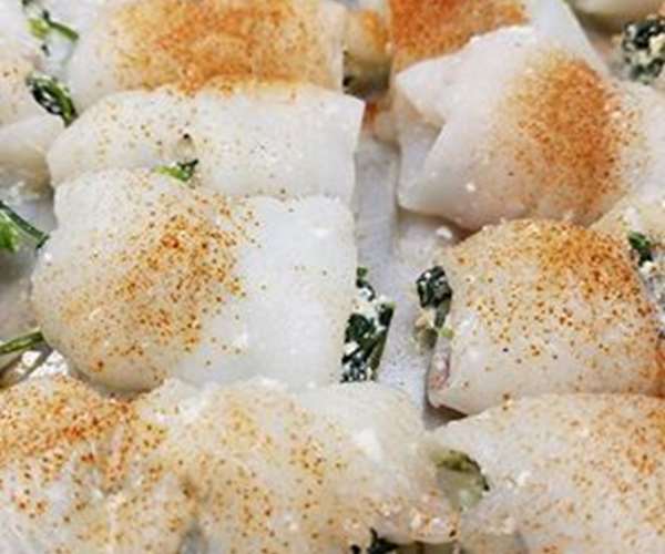 make delicious ready-to-cook feta spinach-stuffed sole ~ found in the fin freezer