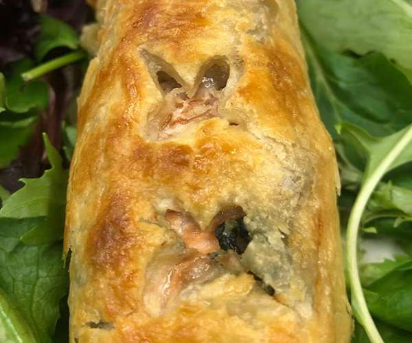 salmon wellington can be found in the fin freezer. You bake at 425 for 20 minutes and dinner's done!